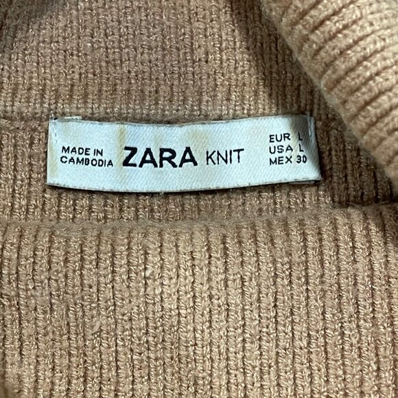 Zara Turtleneck Sweater Women's Size Large Faux Pearl Buttons Ribbed Knit Brown - Picture 6 of 16
